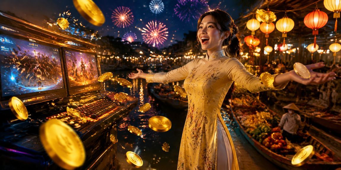 Không khí cá cược esports về đêm tại khu chợ đêm Hội An, màn hình chiếu trận đấu sôi nổi