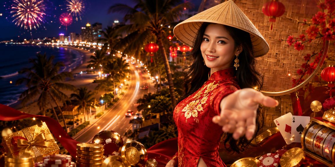 Cảnh quan bãi biển Mũi Né với người dùng trải nghiệm giải trí trực tuyến trên thiết bị di động